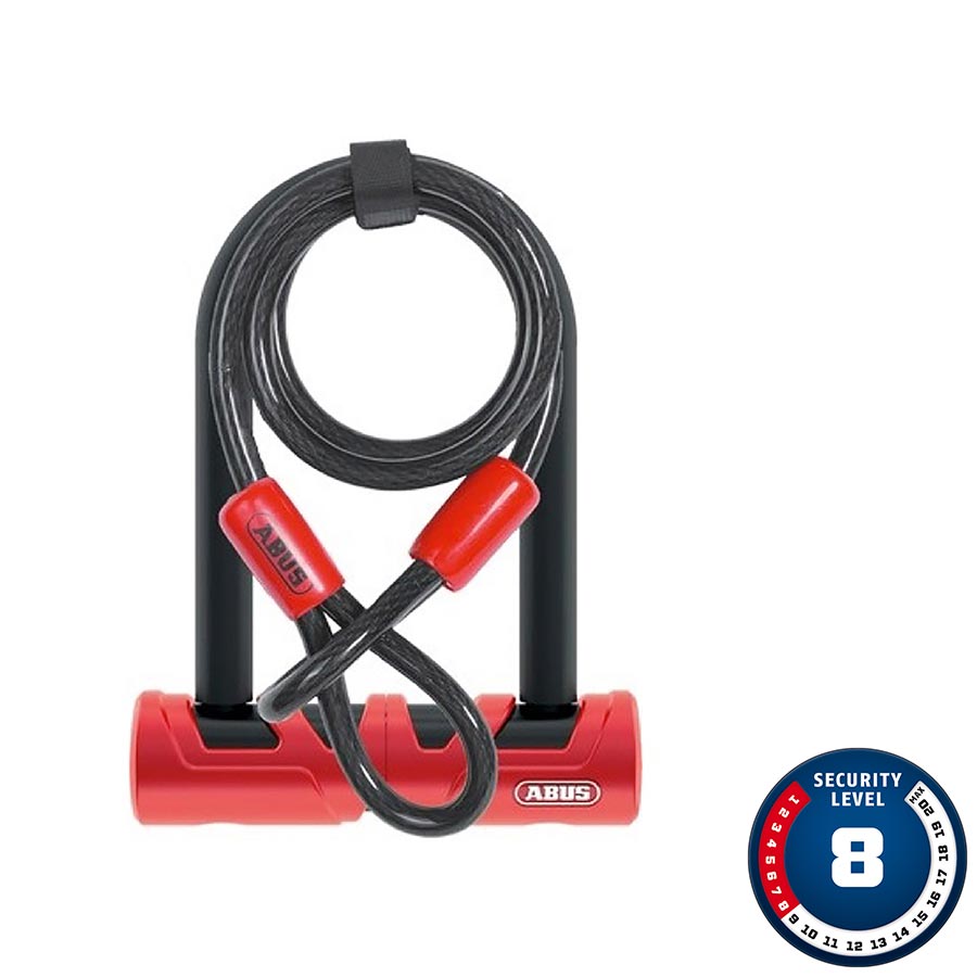 Abus, Ultimate 420 Mini + Cable, U-Lock, Key, 140mmx80mm, 5-33/64'' x 3-5/32'', Thickness in mm: 17mm, Red